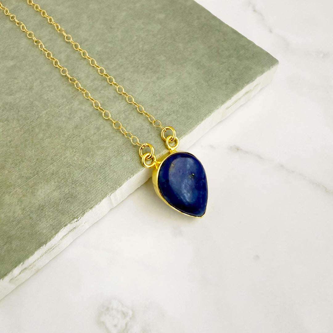 Lapis Inverted Teardrop Bezel Necklace