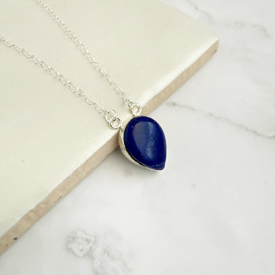 Lapis Inverted Teardrop Bezel Necklace