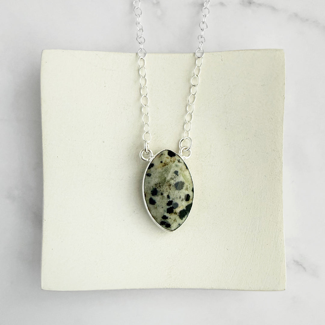 Dalmatian Jasper Vertical Marquise Bezel Necklace