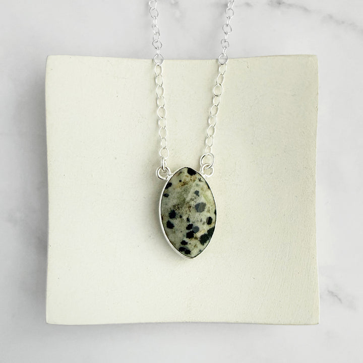 Dalmatian Jasper Vertical Marquise Bezel Necklace