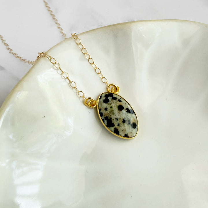 Dalmatian Jasper Vertical Marquise Bezel Necklace