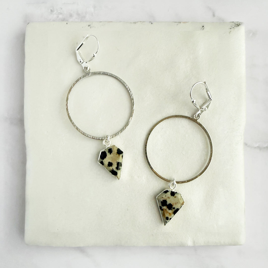 Dalmatian Jasper Shield Hoop Dangle Earrings