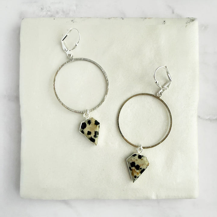 Dalmatian Jasper Shield Hoop Dangle Earrings