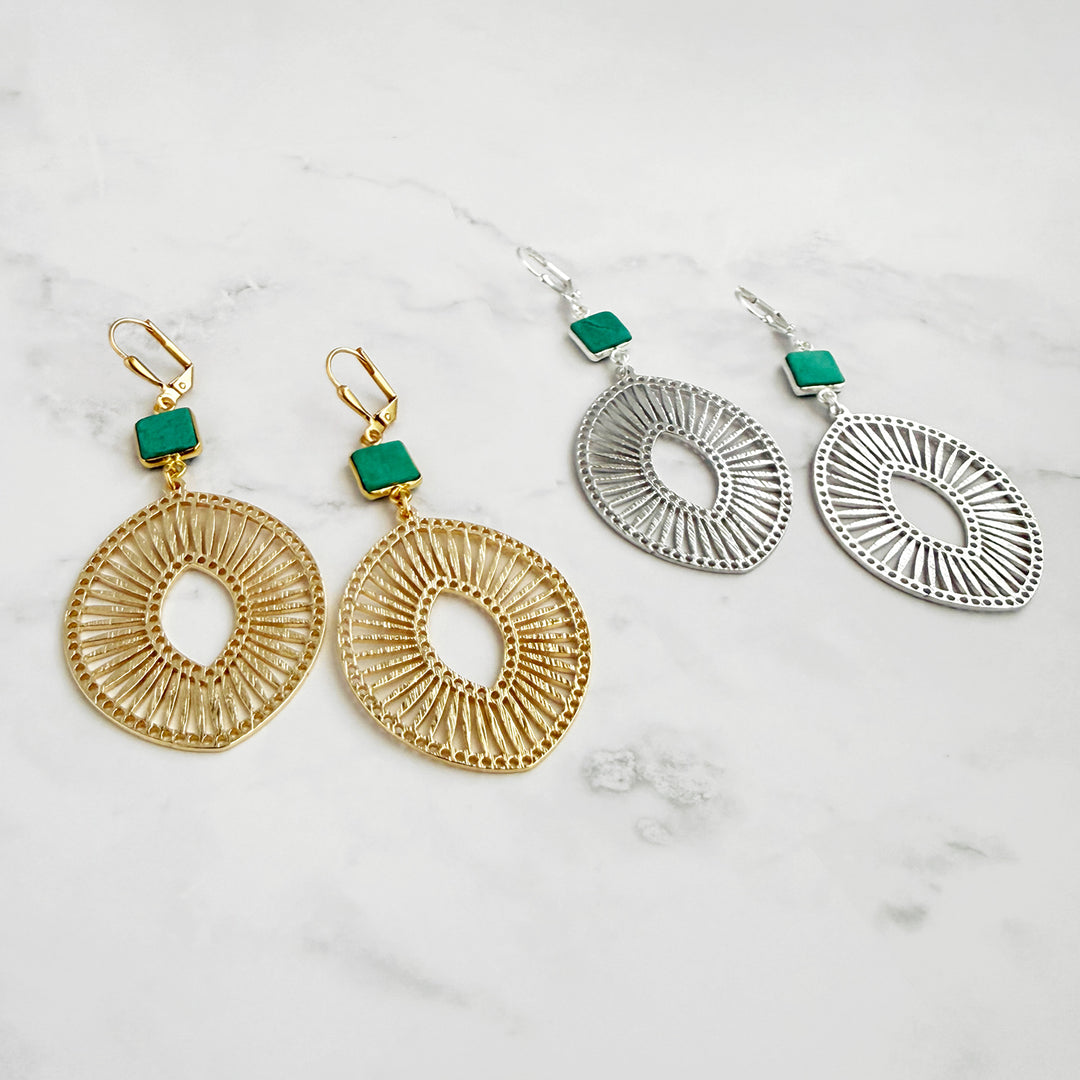 Tibetan Turquoise Sunburst Medallion Earrings