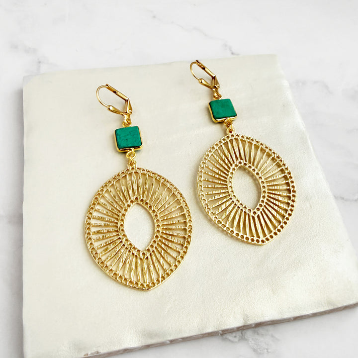 Tibetan Turquoise Sunburst Medallion Earrings