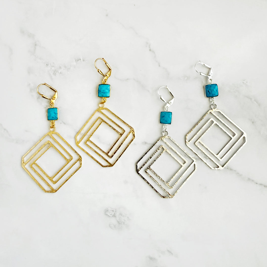 Turquoise Layered Octagon Statement Earrings