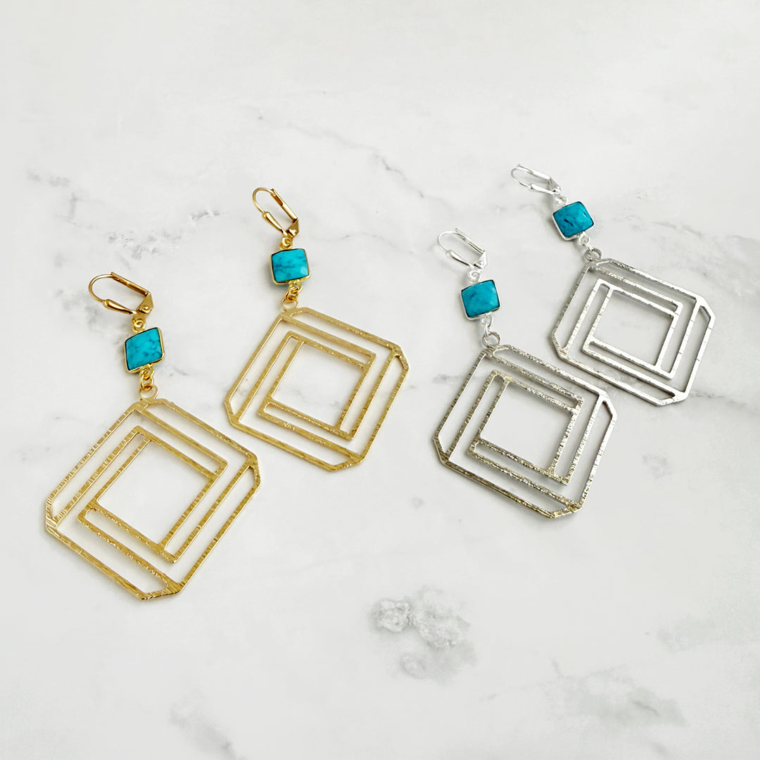 Turquoise Layered Octagon Statement Earrings
