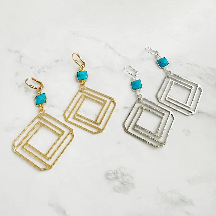 Turquoise Layered Octagon Statement Earrings