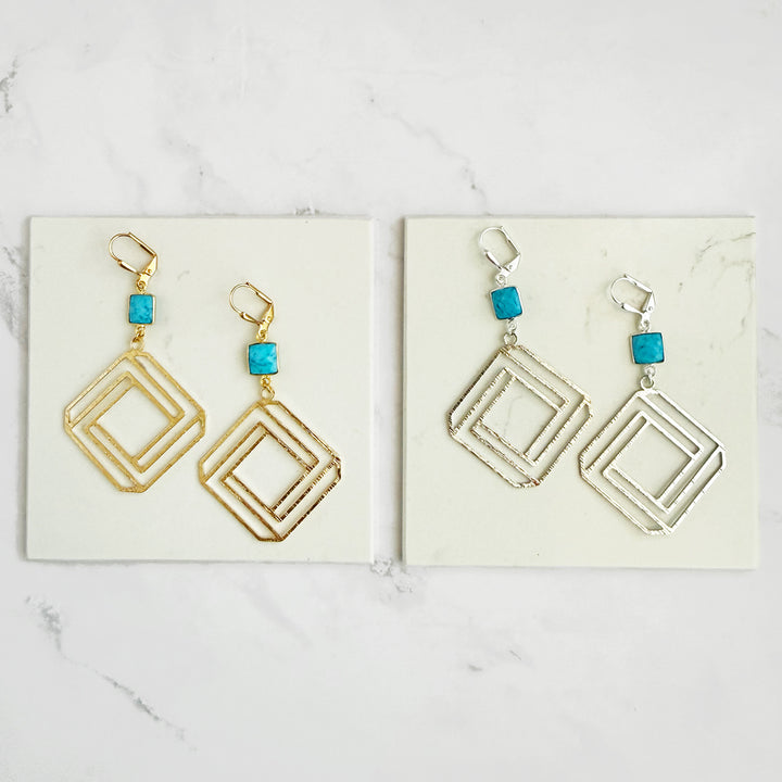 Turquoise Layered Octagon Statement Earrings