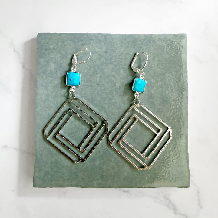 Turquoise Layered Octagon Statement Earrings