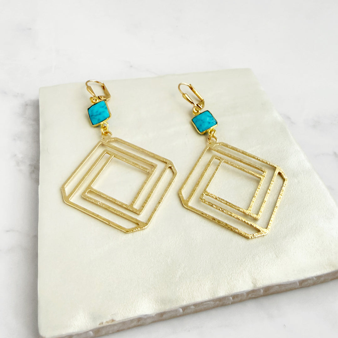 Turquoise Layered Octagon Statement Earrings