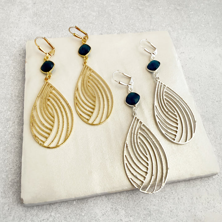 Apatite Swirl Teardrop Statement Earrings