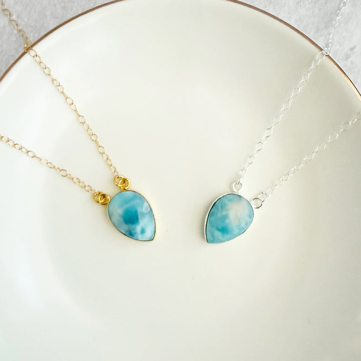 Larimar Inverted Teardrop Bezel Necklace