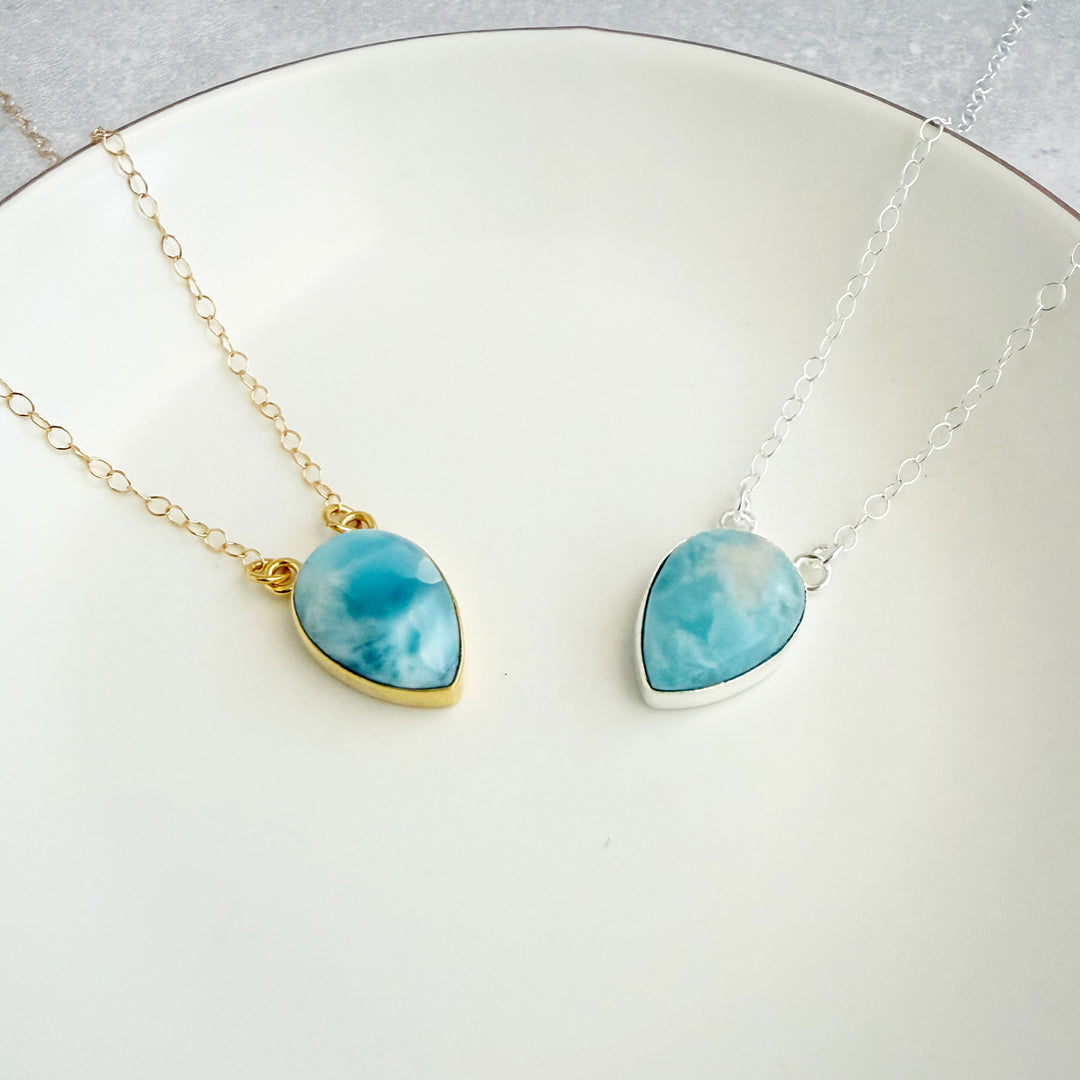 Larimar Inverted Teardrop Bezel Necklace