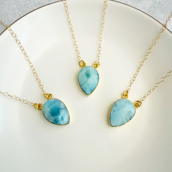 Larimar Inverted Teardrop Bezel Necklace