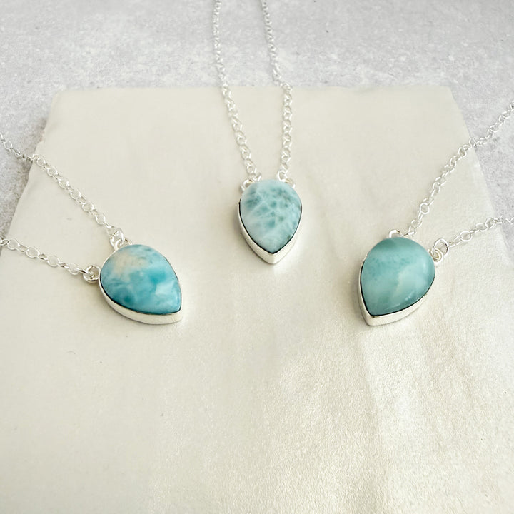 Larimar Inverted Teardrop Bezel Necklace