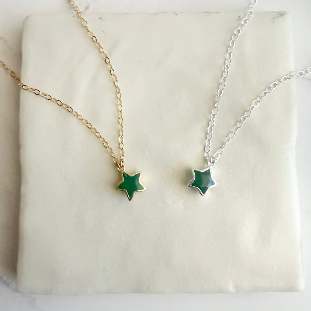 Green Onyx Star Necklace. Green Onyx Gemstone Star Necklace in Silver or Gold.  Dainty Layering Necklace.