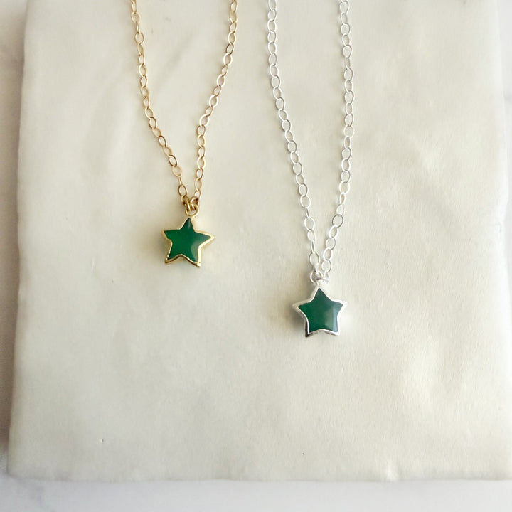 Green Onyx Star Necklace. Green Onyx Gemstone Star Necklace in Silver or Gold.  Dainty Layering Necklace.