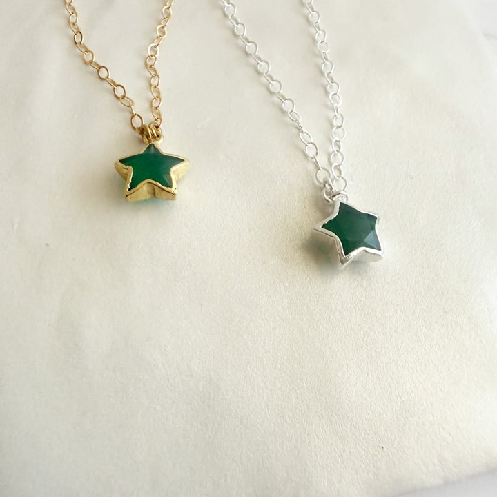 Green Onyx Star Necklace. Green Onyx Gemstone Star Necklace in Silver or Gold.  Dainty Layering Necklace.