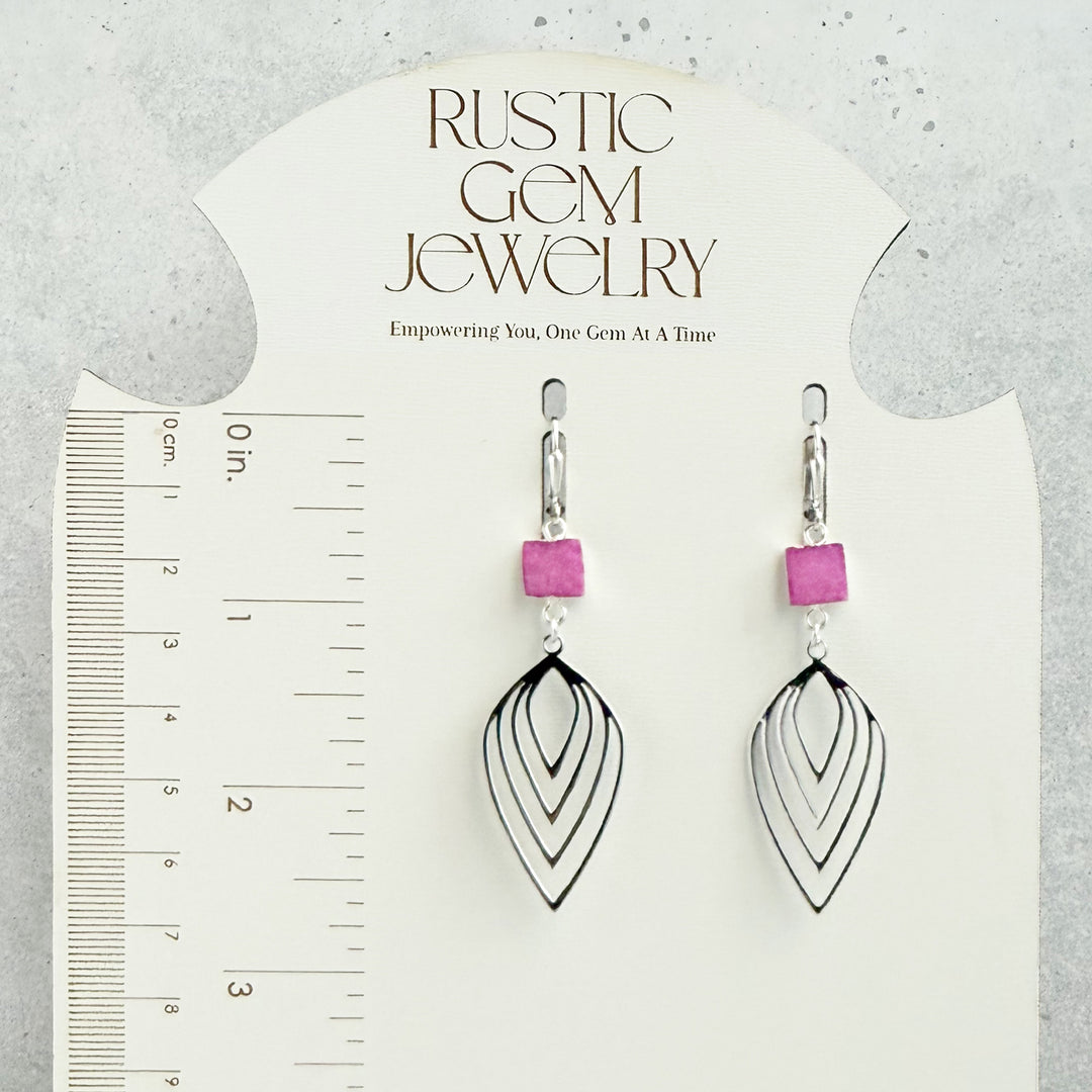 Pink Druzy Inverted Lotus Earrings in Silver