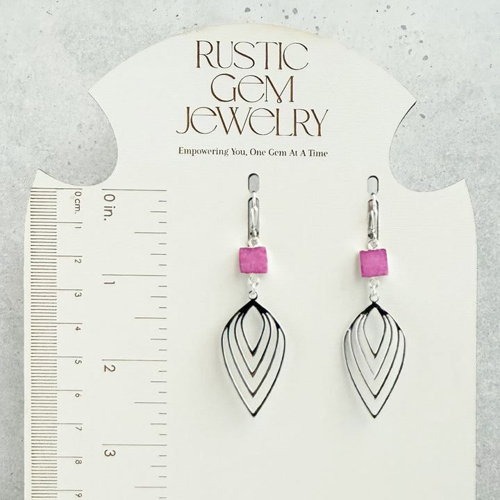 Pink Druzy Inverted Lotus Earrings in Silver