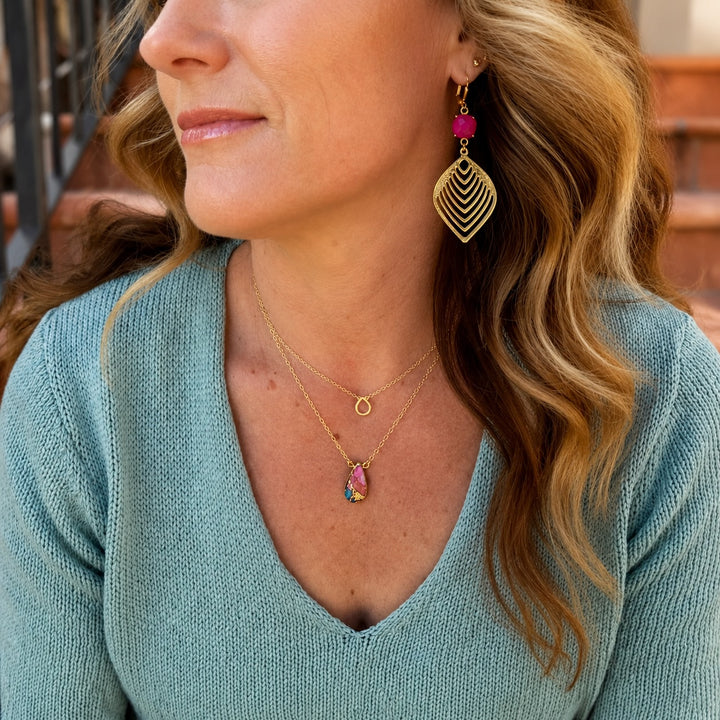 Pink Oyster Turquoise Teardrop Necklace