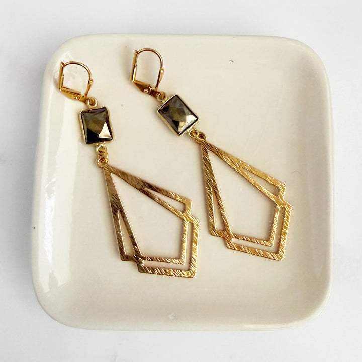 Pyrite Double Kite Earrings in Brushed Gold