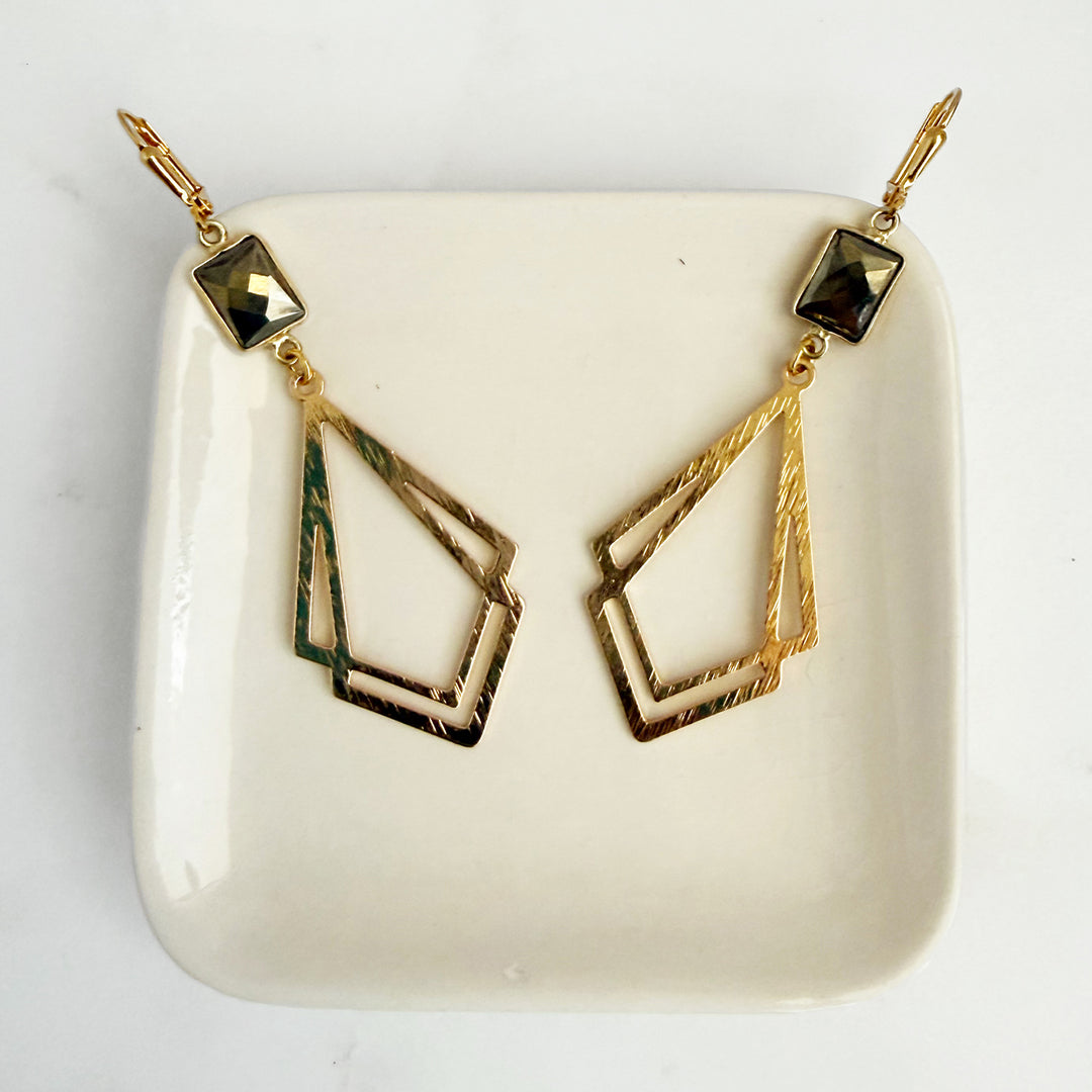 Pyrite Double Kite Earrings in Brushed Gold