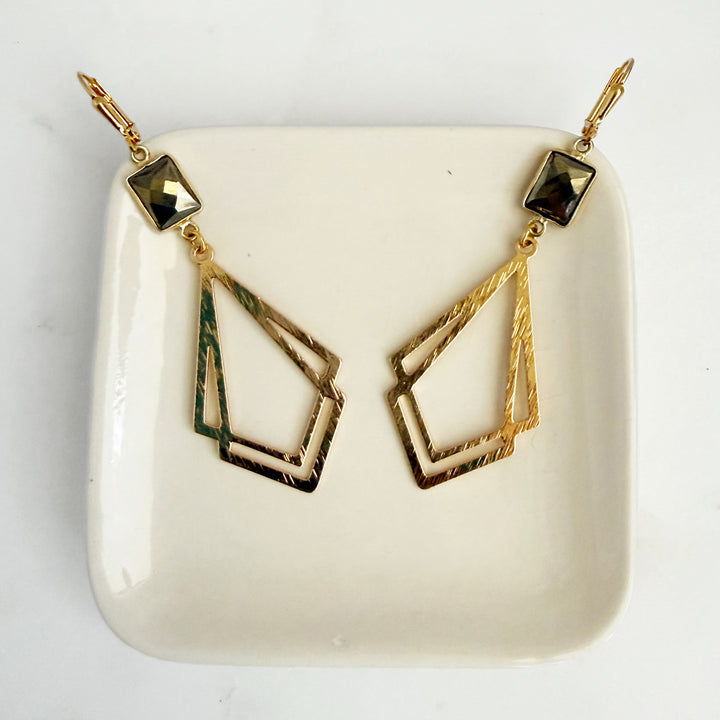 Pyrite Double Kite Earrings in Brushed Gold