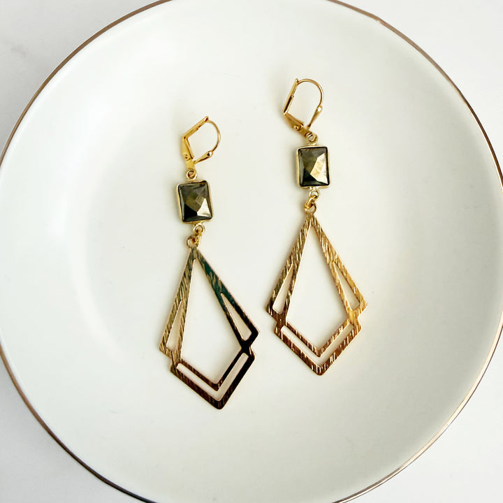 Pyrite Double Kite Earrings in Brushed Gold