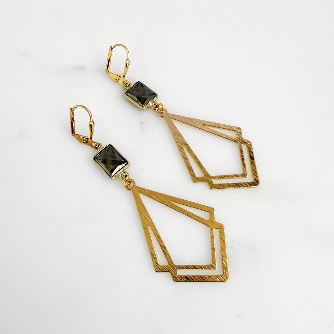 Pyrite Double Kite Earrings in Brushed Gold