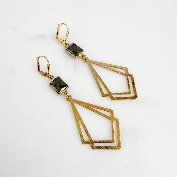 Pyrite Double Kite Earrings in Brushed Gold