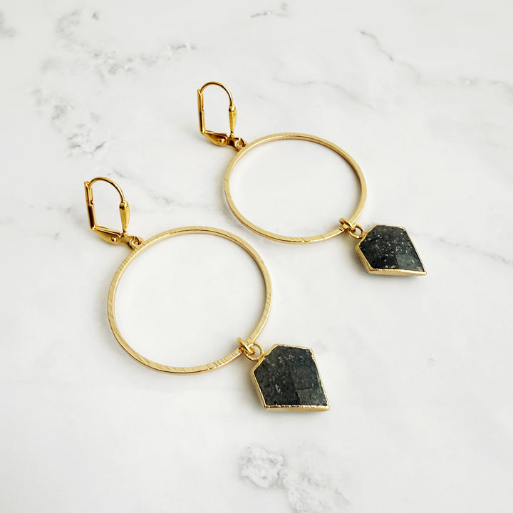 Pyrite Shield Hoop Earrings in Brushed Gold