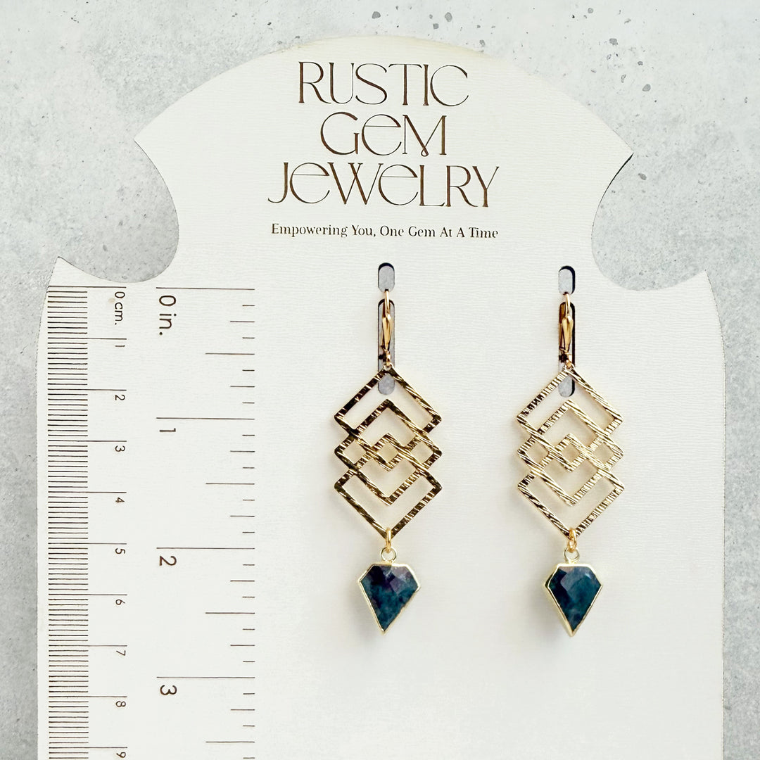 Ruby Zoisite Interlocking Square Earrings in Brushed Gold