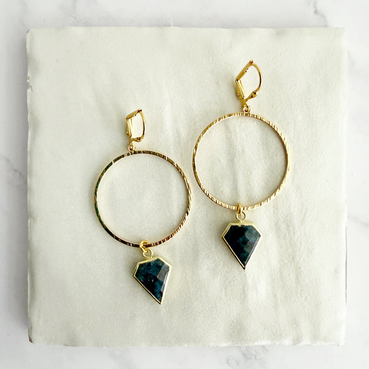 Ruby Zosite Shield Hoop Earrings in Brushed Gold
