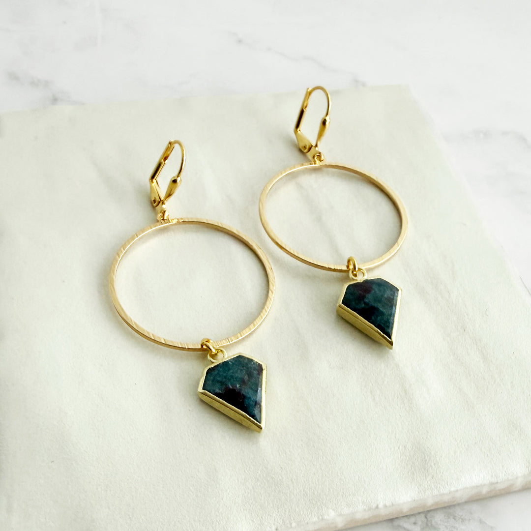 Ruby Zosite Shield Hoop Earrings in Brushed Gold