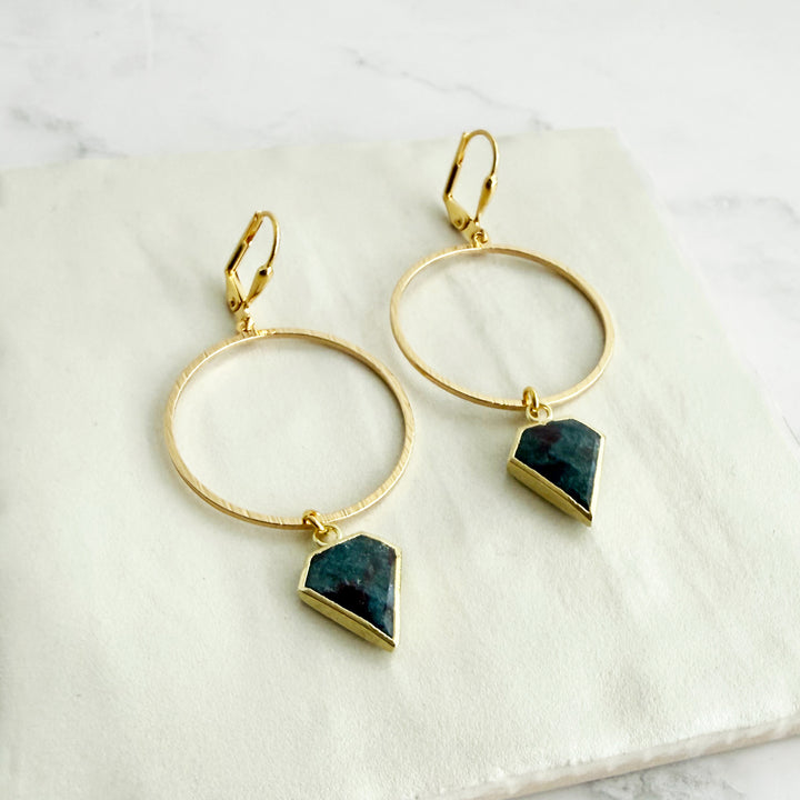 Ruby Zosite Shield Hoop Earrings in Brushed Gold
