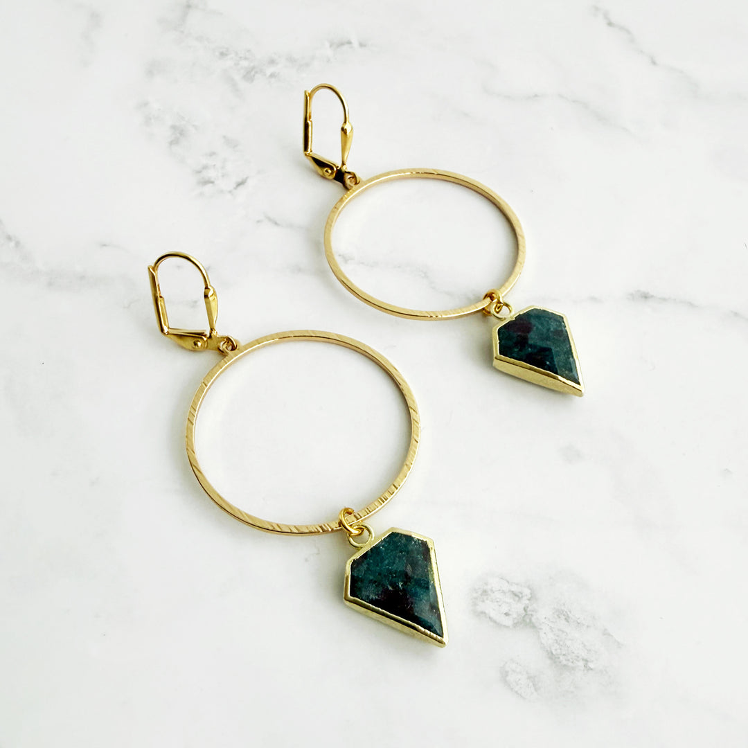 Ruby Zosite Shield Hoop Earrings in Brushed Gold