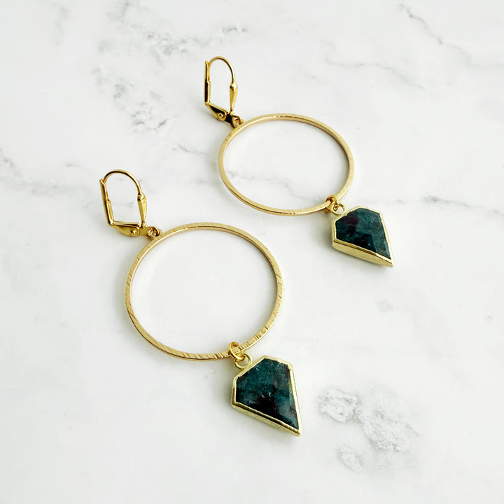 Ruby Zosite Shield Hoop Earrings in Brushed Gold