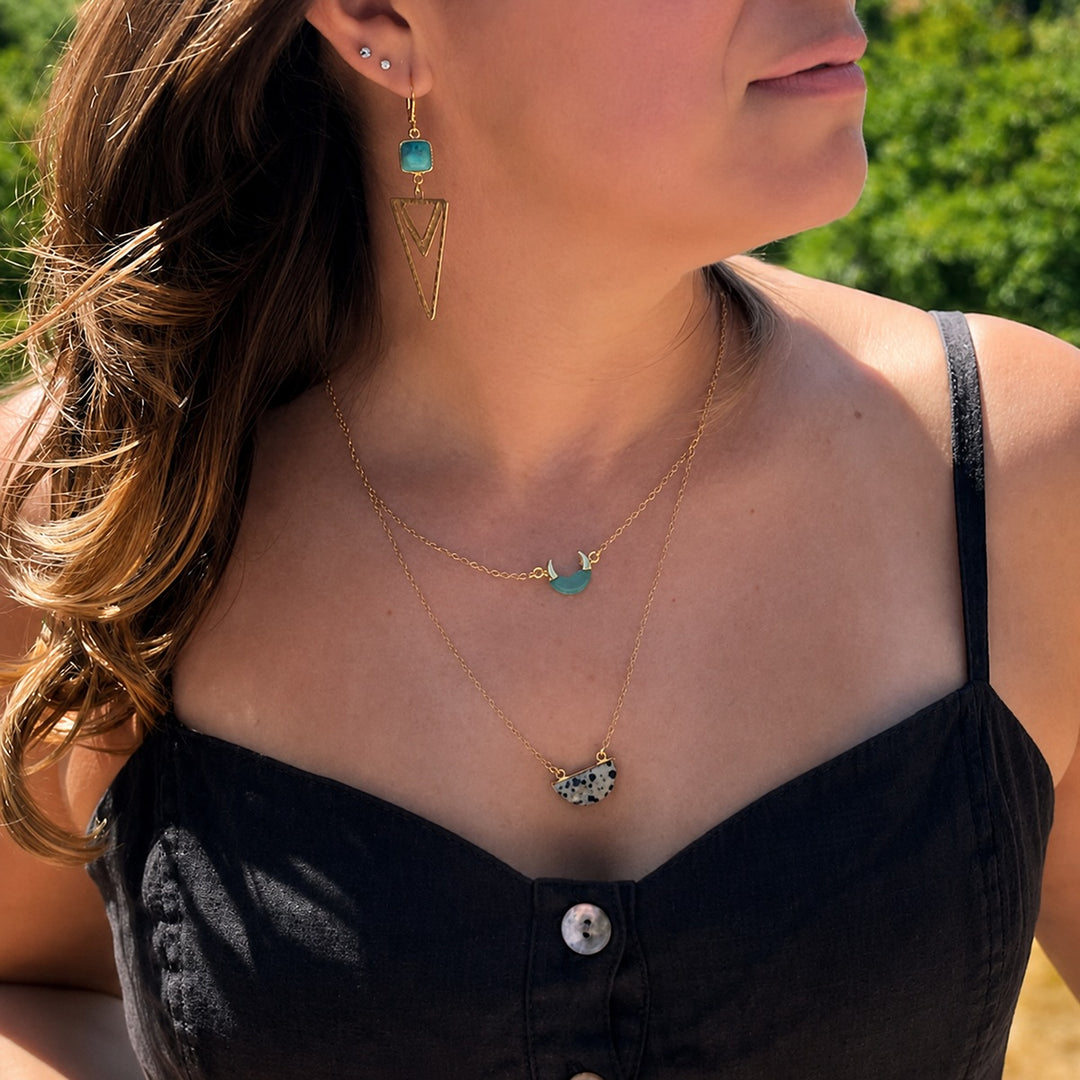 Small Aqua Chalcedony Horn Necklace