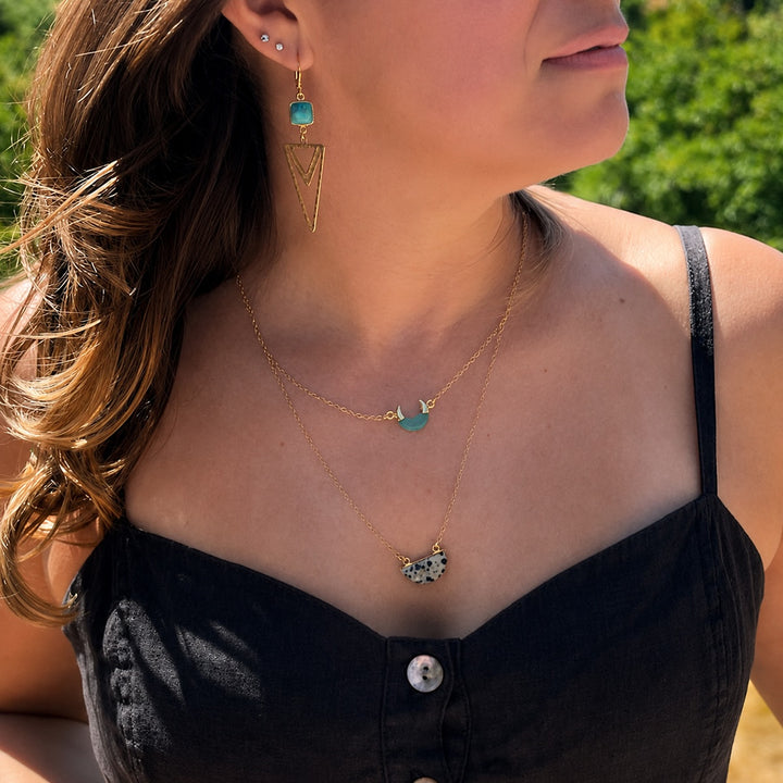 Small Aqua Chalcedony Horn Necklace
