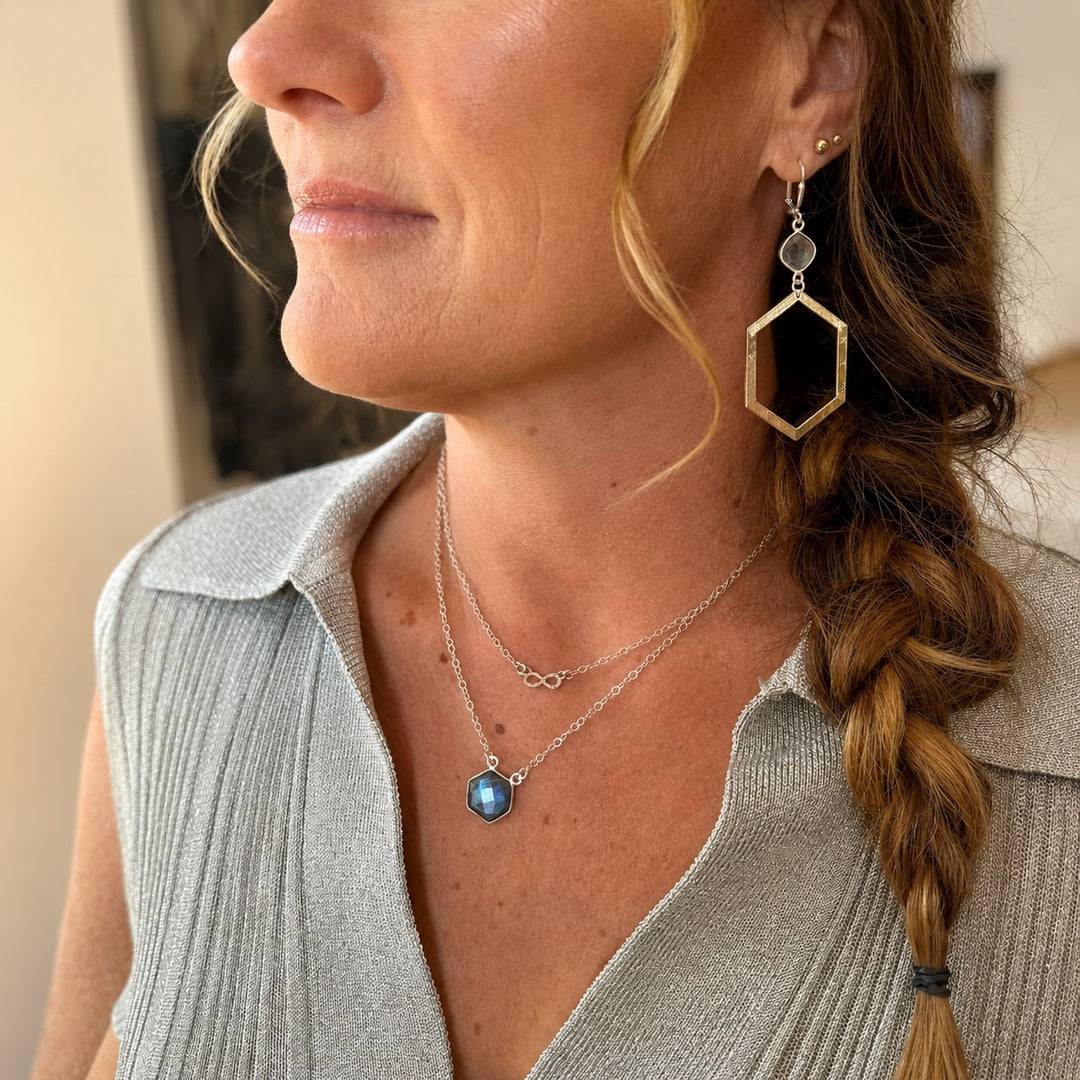 Labradorite Hexagon Statement Earrings