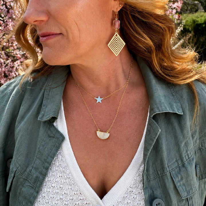 Small Moonstone Half Moon Crescent Necklace in Gold and Silver