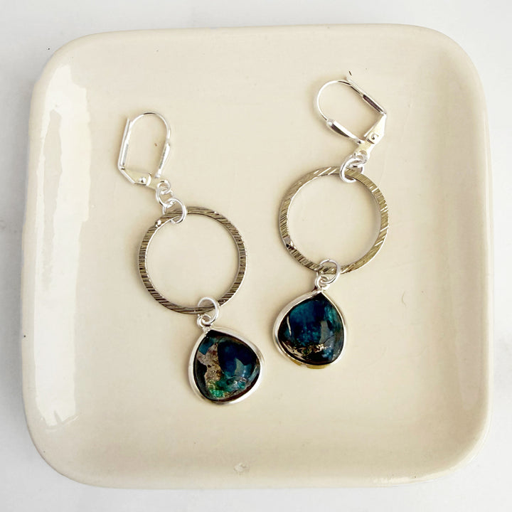 Small Teal Mojave Hoop Earrings in Brushed Silver