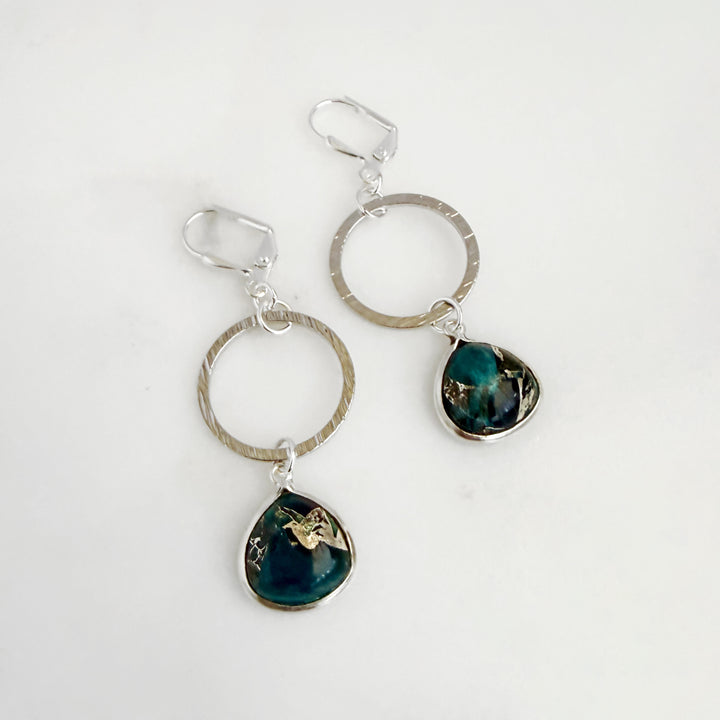 Small Teal Mojave Hoop Earrings in Brushed Silver