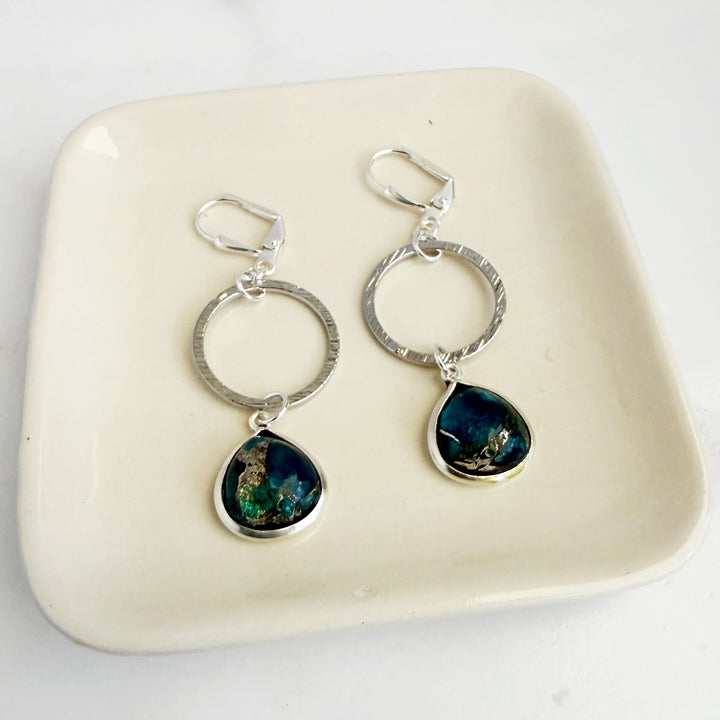 Small Teal Mojave Hoop Earrings in Brushed Silver
