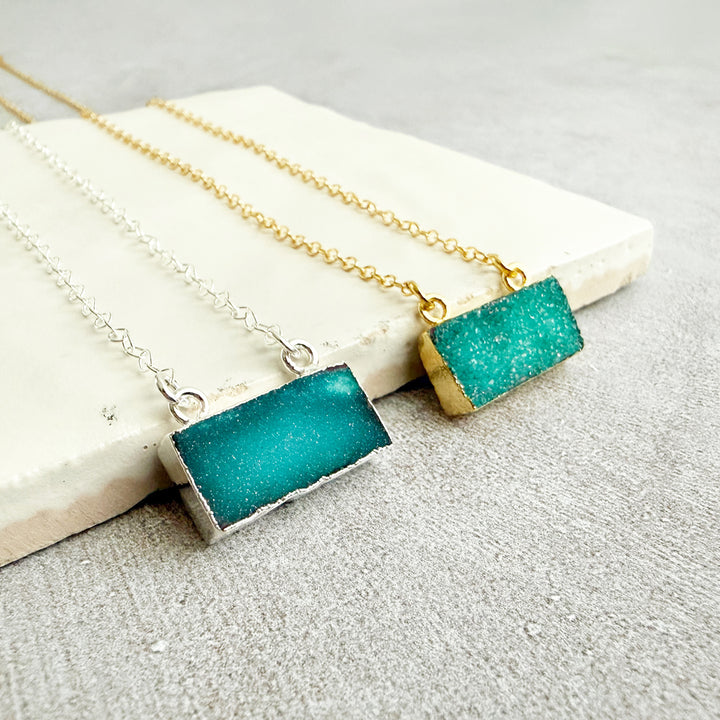 Teal Druzy Bar Necklace