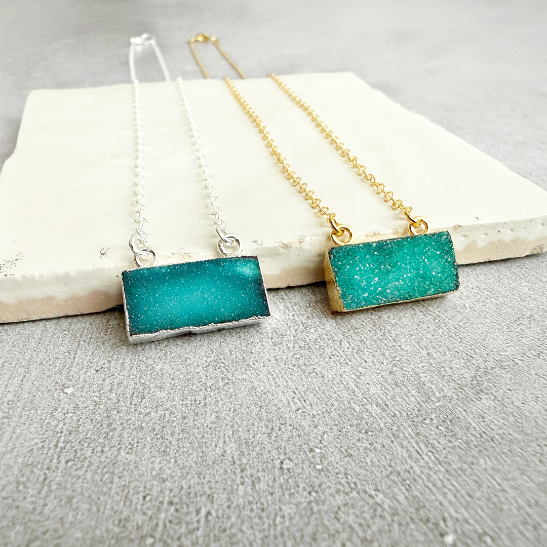 Teal Druzy Bar Necklace
