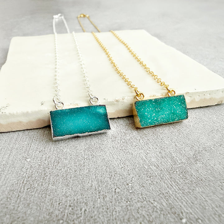 Teal Druzy Bar Necklace
