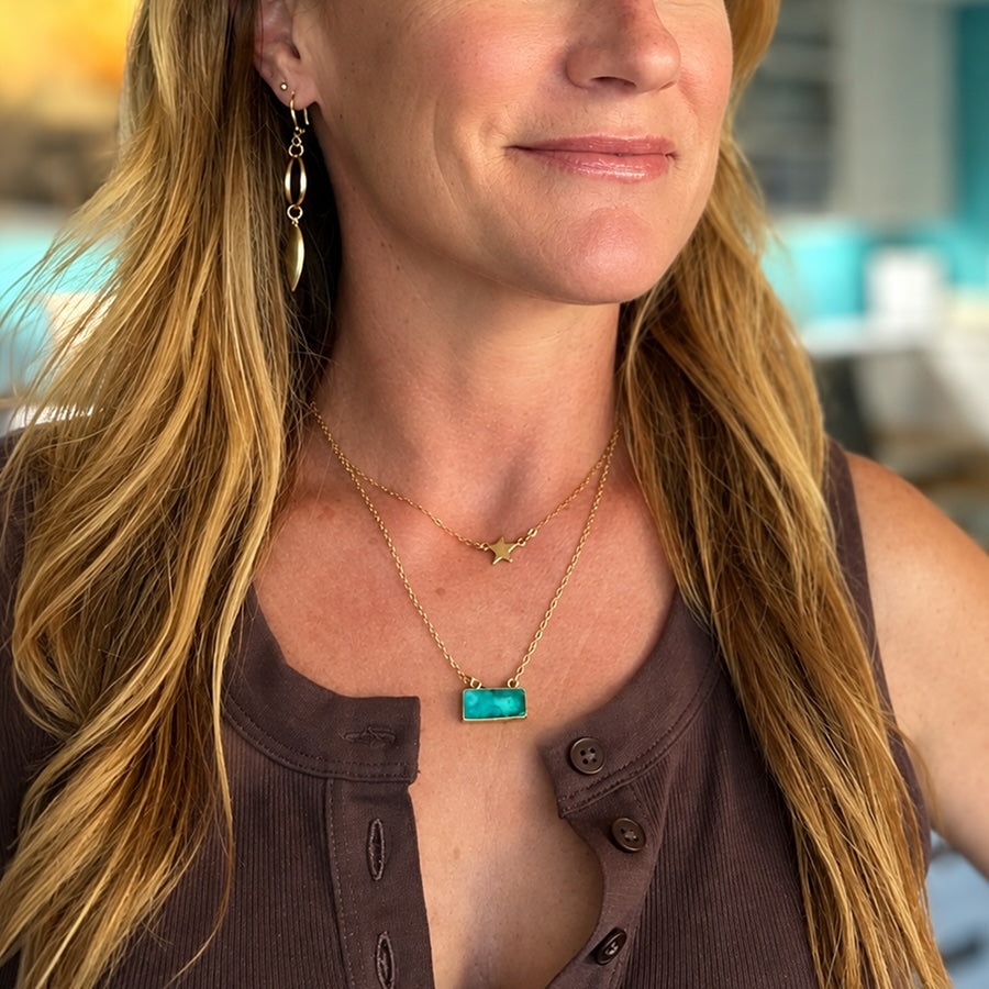 Teal Druzy Bar Necklace